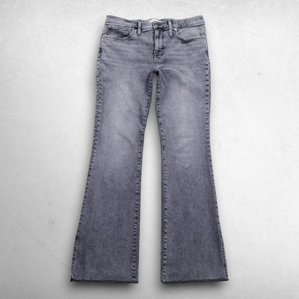 Madewell Kick Out Full Length Jeans Women 30 Gray‎ Stretch Frayed Hem Leg Slits